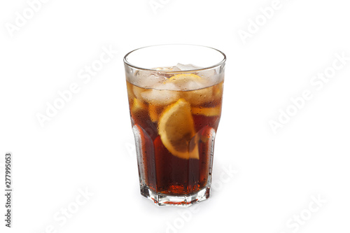 Glass of cold cola isolated on white background