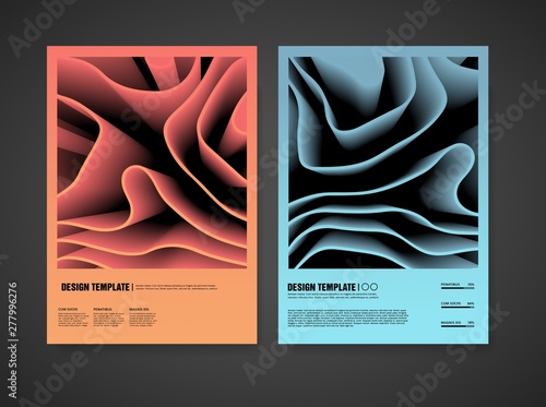 Template design of modern covers with a backdrop of abstract pattern. Layout with color 3d element background. Flyer, party poster or brochure with color vibration waves for business. Vector.