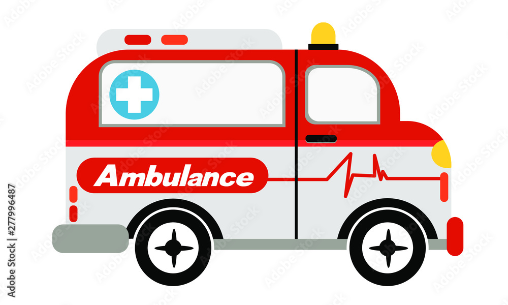 Ambulance car on white background. Ambulance auto paramedic emergency. Ambulance vehicle medical evacuation. Vector illustration Ambulance car on white background. Ambulance auto paramedic emergency. Ambulance vehicle medical evacuation. Vector illustration