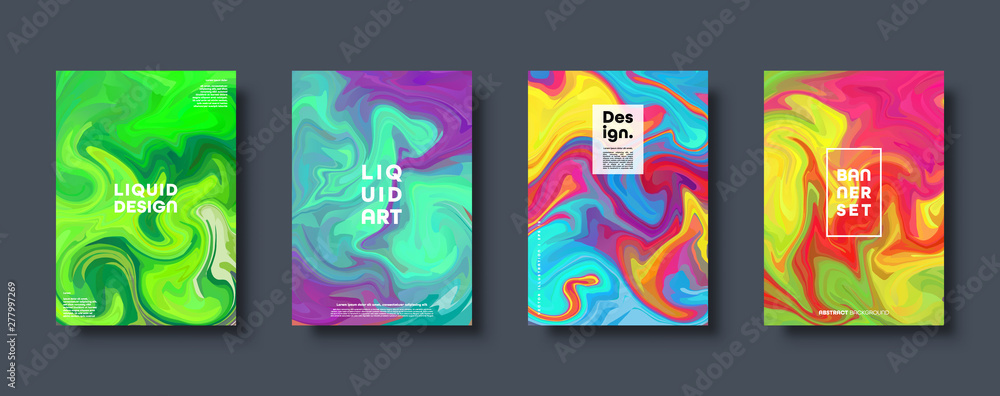 Colorful abstract geometric background. Liquid dynamic gradient waves. Fluid marble texture. Modern covers set. Eps10 vector.