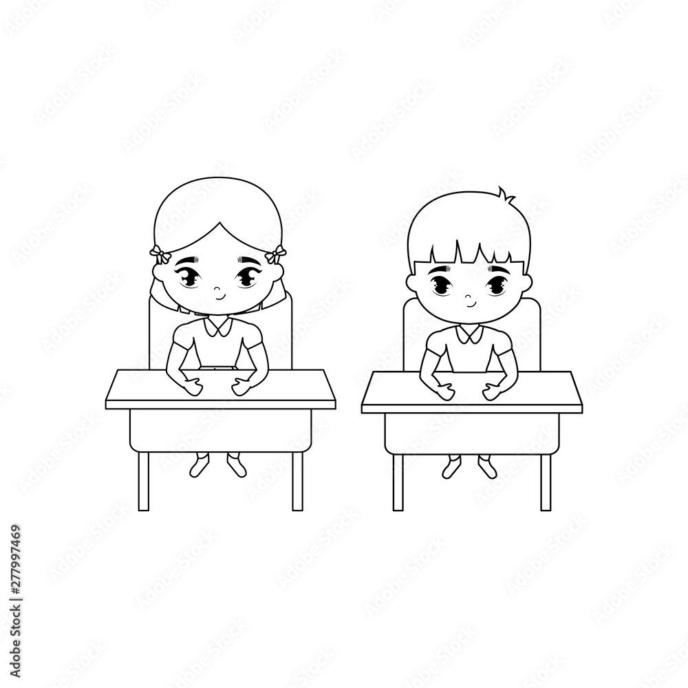 little students seated in school desks little students seated in school desks