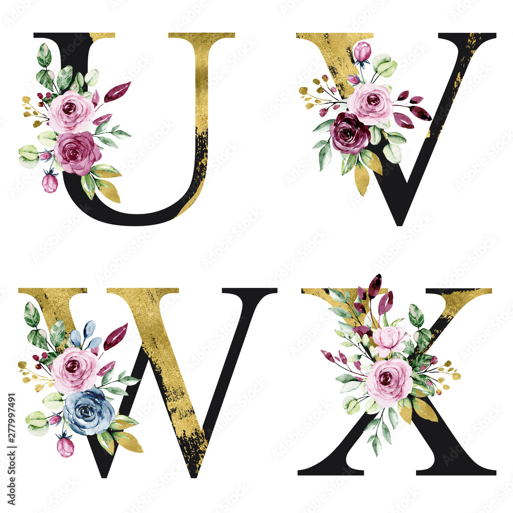 Alphabet Letter U Monogram Floral Design Stock Illustration