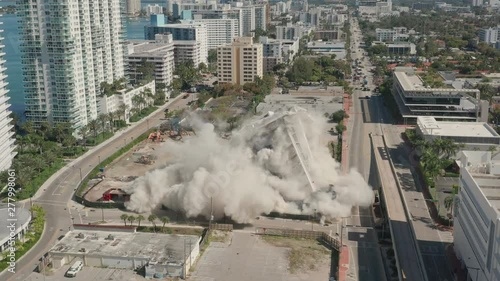 Building implosion in Miami Beach, Florida, USA