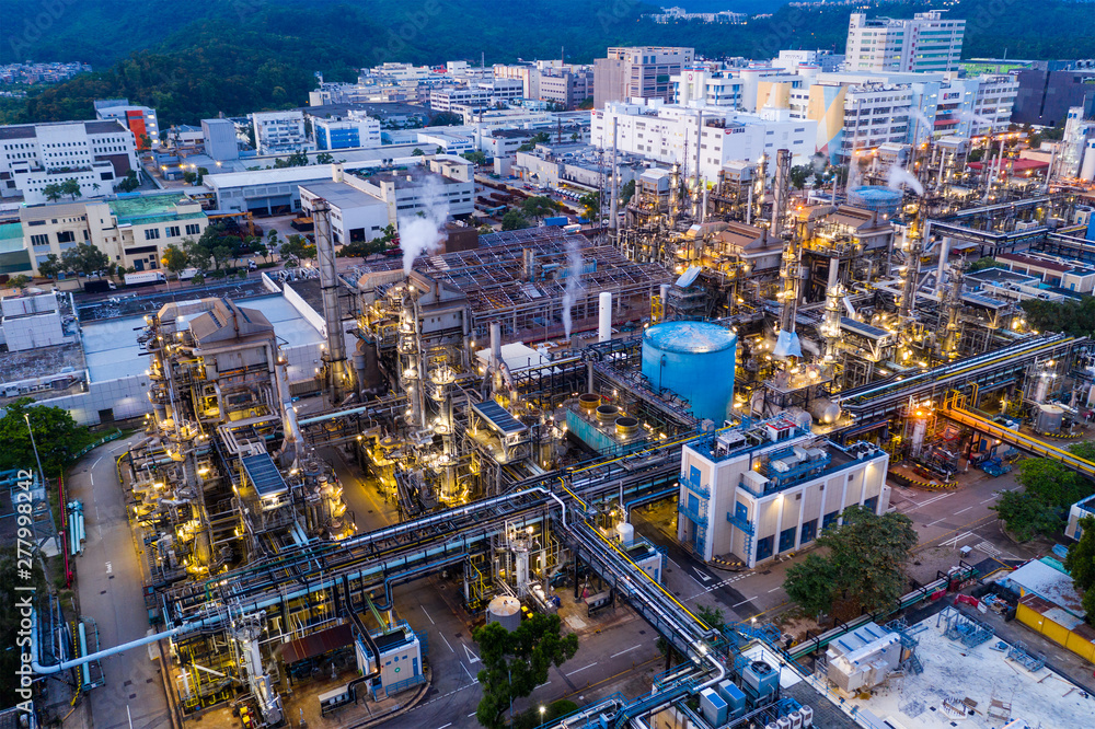 Fototapeta premium Top view of Hong Kong industrial factory at night