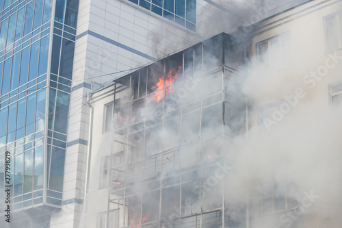 Burning building of shopping center