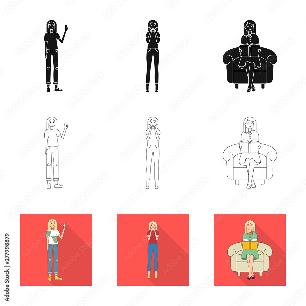 Isolated object of posture and mood icon. Collection of posture and female vector icon for stock. Isolated object of posture and mood icon. Collection of posture and female vector icon for stock.