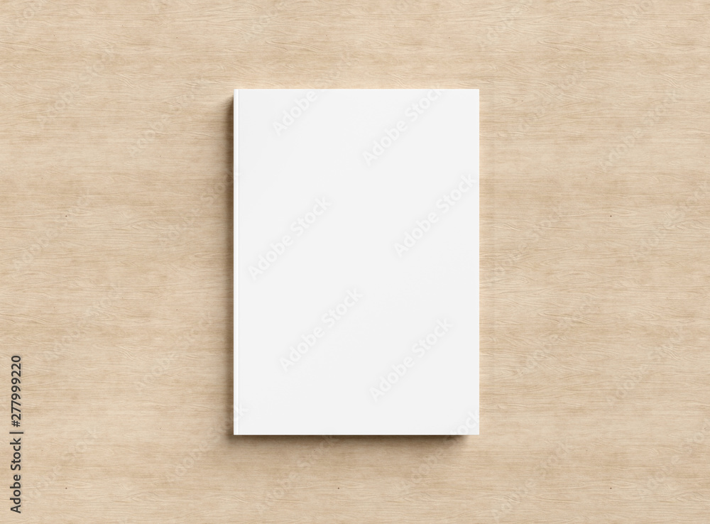 Blank hardcover book mockup on wood 3D rendering Blank hardcover book mockup on wood 3D rendering
