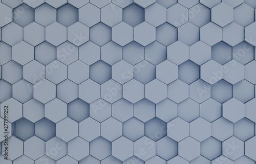 Grey hexagons background pattern 3D rendering