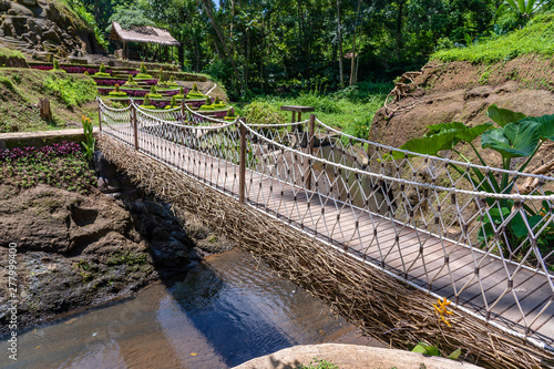 Suspension bridge in the jungle near the rice terraces in island Bali, Indonesia