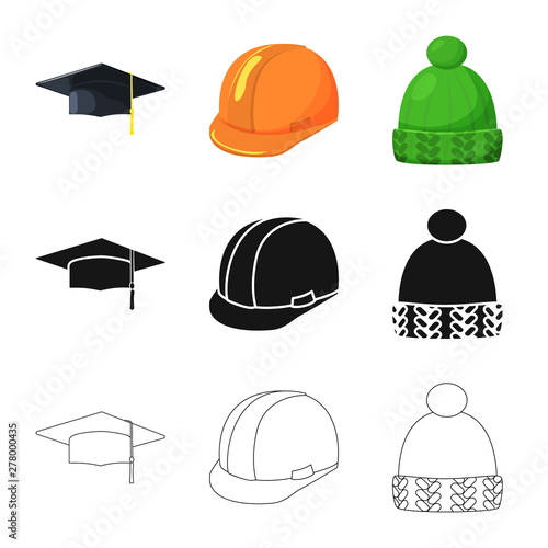 Vector illustration of clothing and cap sign. Set of clothing and beret stock vector illustration.