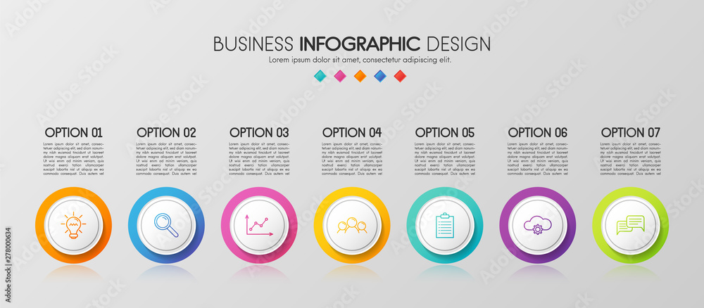 Colourful timeline infographic with 7 steps. Vector Colourful timeline infographic with 7 steps. Vector
