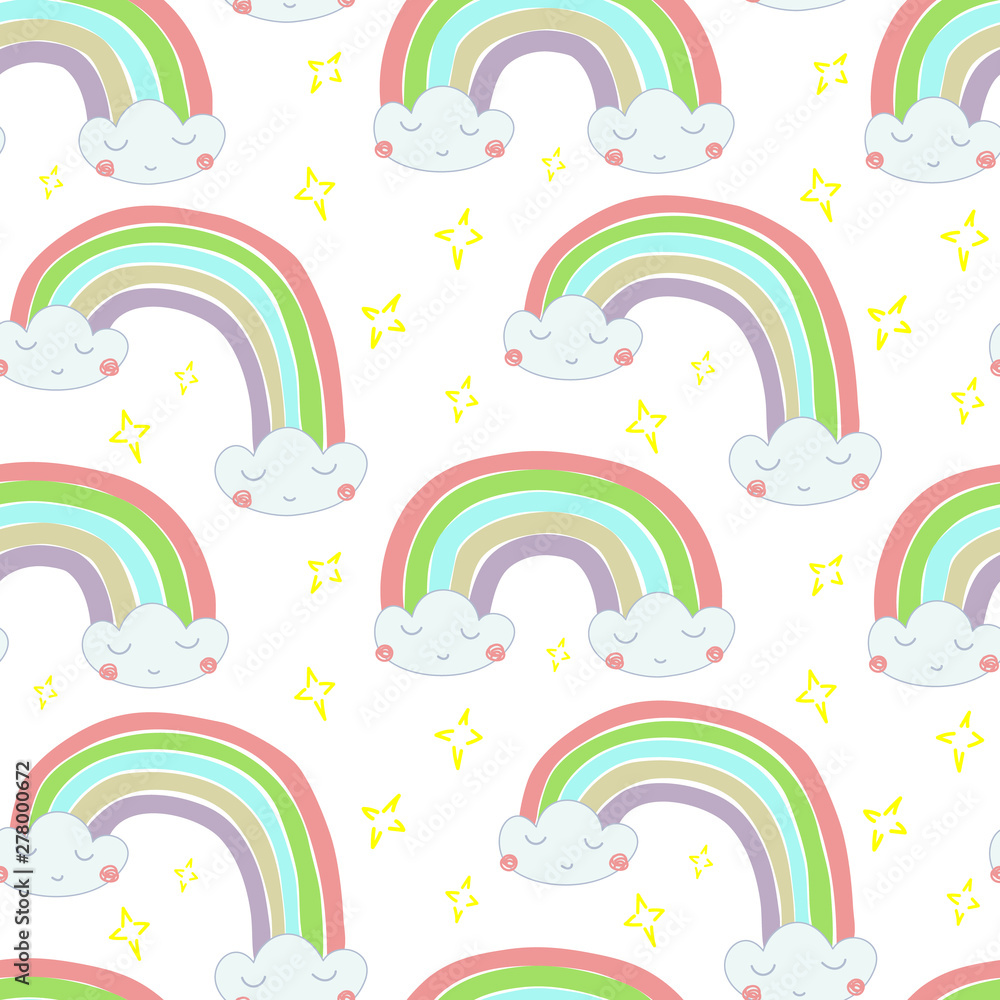 Vector seamless pattern Hand drawn illustration of a rainbow out of the clouds. Vector seamless pattern Hand drawn illustration of a rainbow out of the clouds.