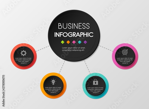 Infographic template with 4 circle elements. Vector
