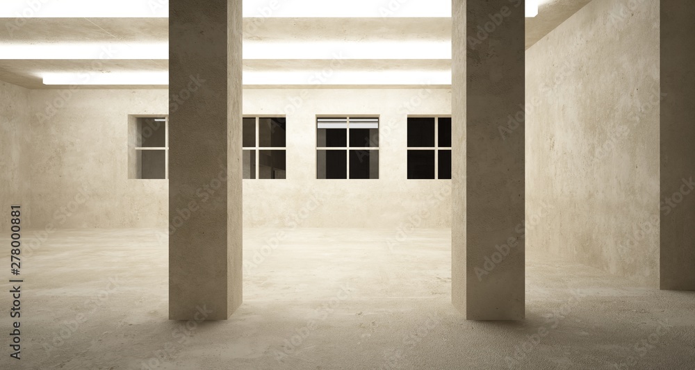 custom made wallpaper toronto digitalAbstract architectural brown and beige concrete interior of a minimalist house with neon lighting. 3D illustration and rendering.