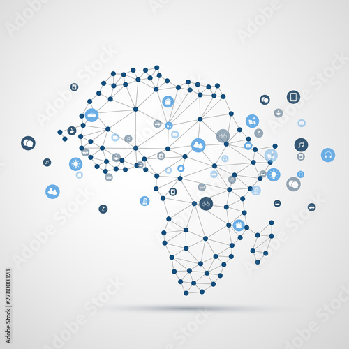 Future Technologies, Internet of Things, Cloud Computing in Africa - Design Concept with Icons - New Digital Network Connections, Development, Smart Technology Concept