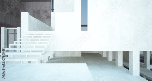 Abstract architectural brown and beige concrete interior of a minimalist house with white background . 3D illustration and rendering