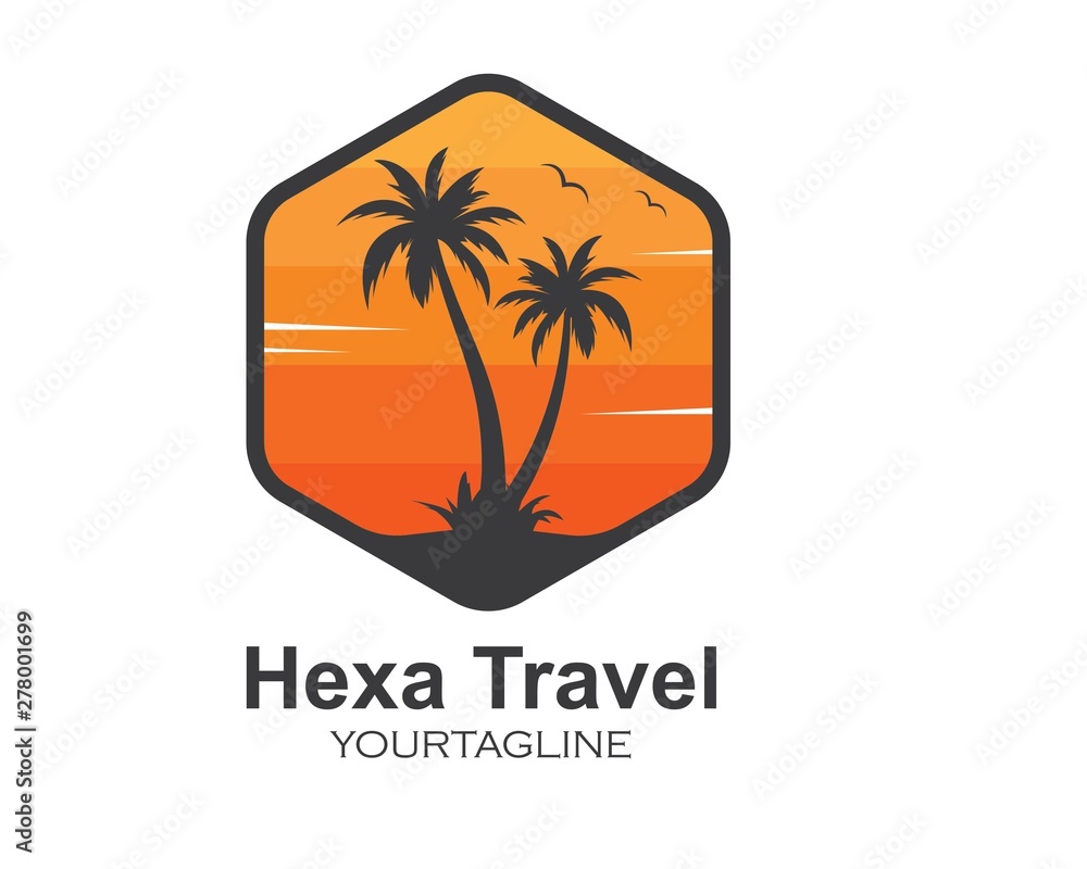 Obraz premium Palm tree icon of summer and travel logo vector illustration