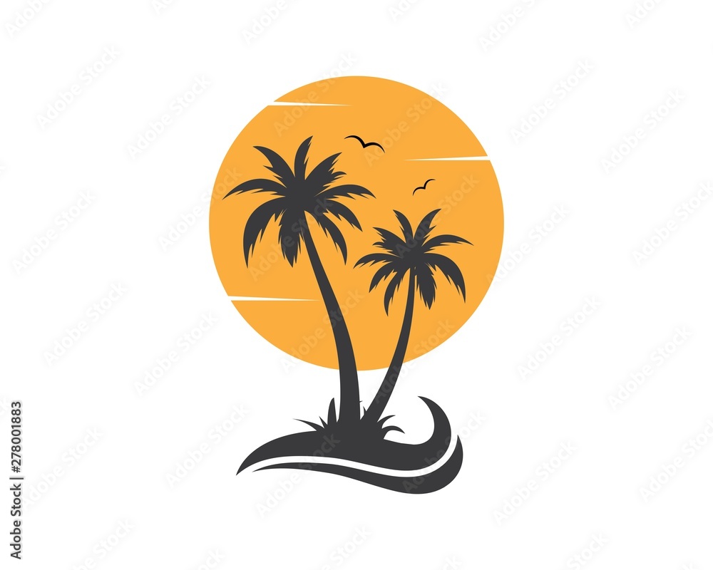 Palm tree icon of summer and travel logo vector illustration
