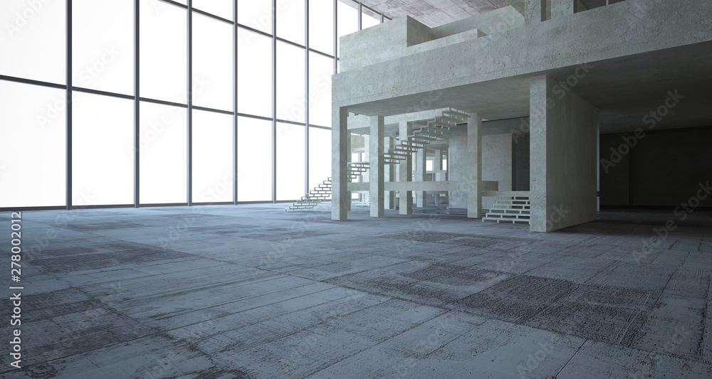 Obraz premium Abstract architectural brown and beige concrete interior of a minimalist house with white background . 3D illustration and rendering