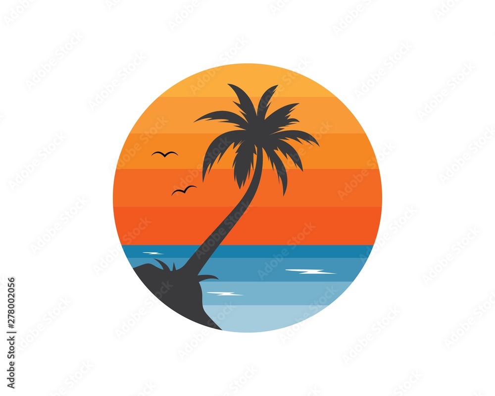 Palm tree icon of summer and travel logo vector illustration