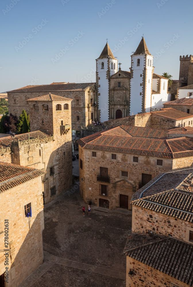 Old Town of Caceres city at sunset, Unesco World Herigate, in Extremadura Region, Spain.