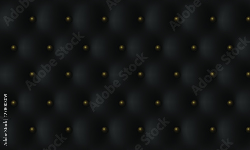 Decorative Upholstery Soft Gloss Quilted Background. Black leather vintage luxury texture with buttons 