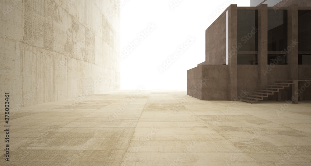 Abstract architectural brown and beige concrete interior of a minimalist house with white background . 3D illustration and rendering. Abstract architectural brown and beige concrete interior of a minimalist house with white background . 3D illustration and rendering.