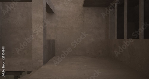 Abstract architectural brown and beige concrete interior of a minimalist house with white background . 3D illustration and rendering.