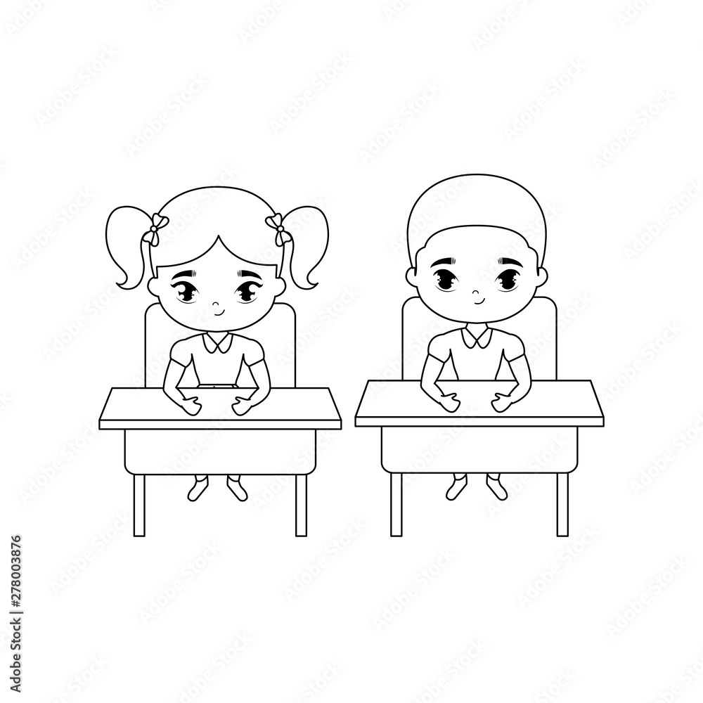 little students seated in school desks