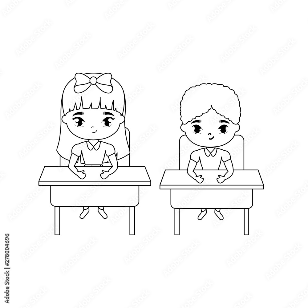 little students seated in school desks