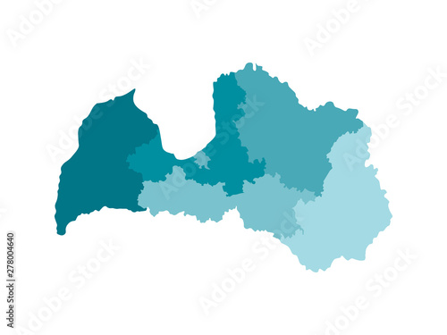 Vector isolated illustration of simplified administrative map of Latvia. Borders of the regions. Colorful blue khaki silhouettes