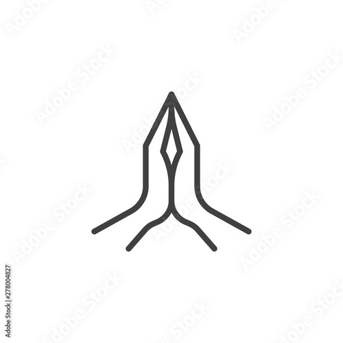 Two hands pray gesture line icon. linear style sign for mobile concept and web design. Praying hands outline vector icon. Symbol, logo illustration. Vector graphics