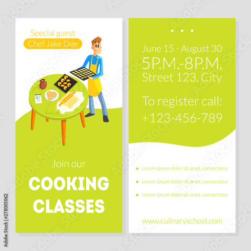 Cooking Classes Card Template, Culinary School Design Element, Banner, Invitation, Voucher, Flyer, Coupon Vector Illustration