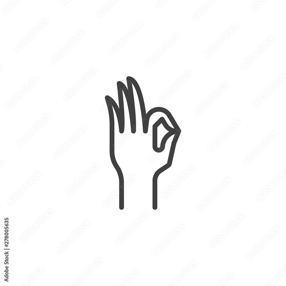 okay hand gesture line icon. linear style sign for mobile concept and web design. OK hand sign outline vector icon. Symbol, logo illustration. Vector graphics okay hand gesture line icon. linear style sign for mobile concept and web design. OK hand sign outline vector icon. Symbol, logo illustration. Vector graphics