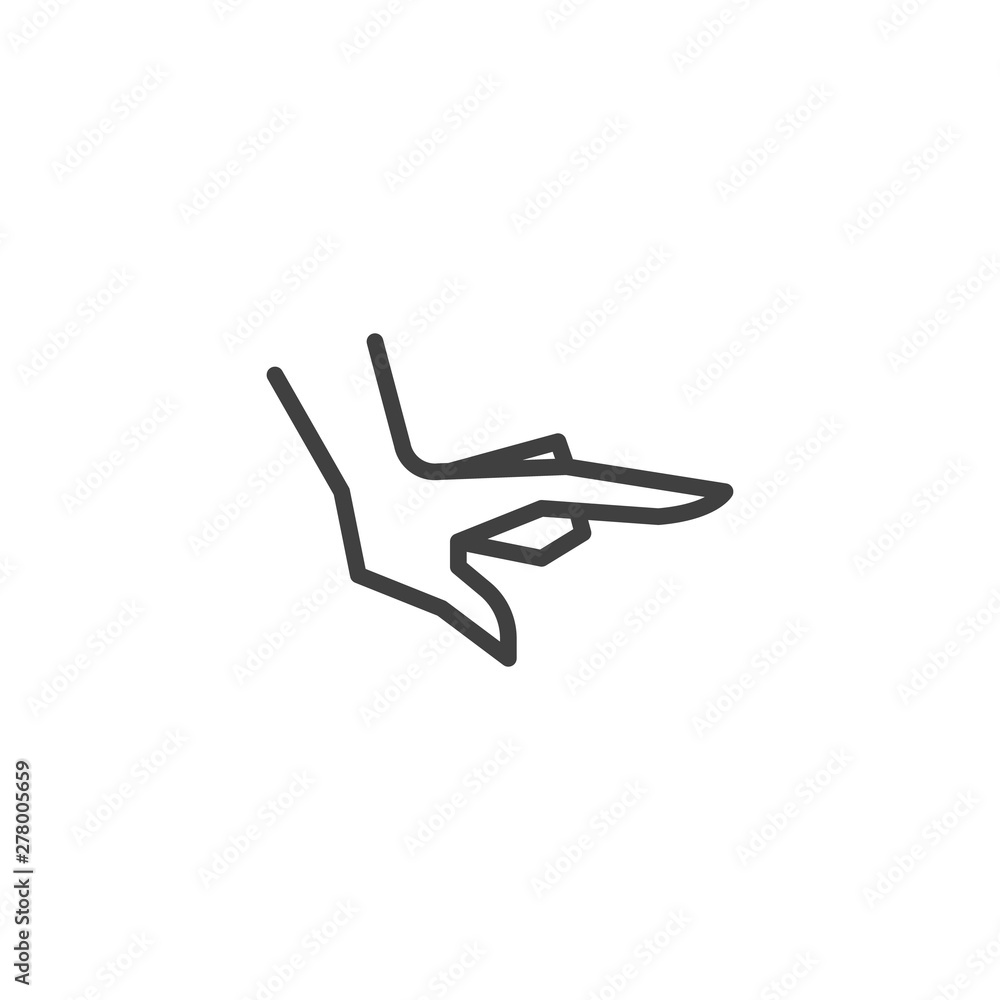 Obraz premium Take an something hand line icon. linear style sign for mobile concept and web design. Picking hand gesture outline vector icon. Symbol, logo illustration. Vector graphics