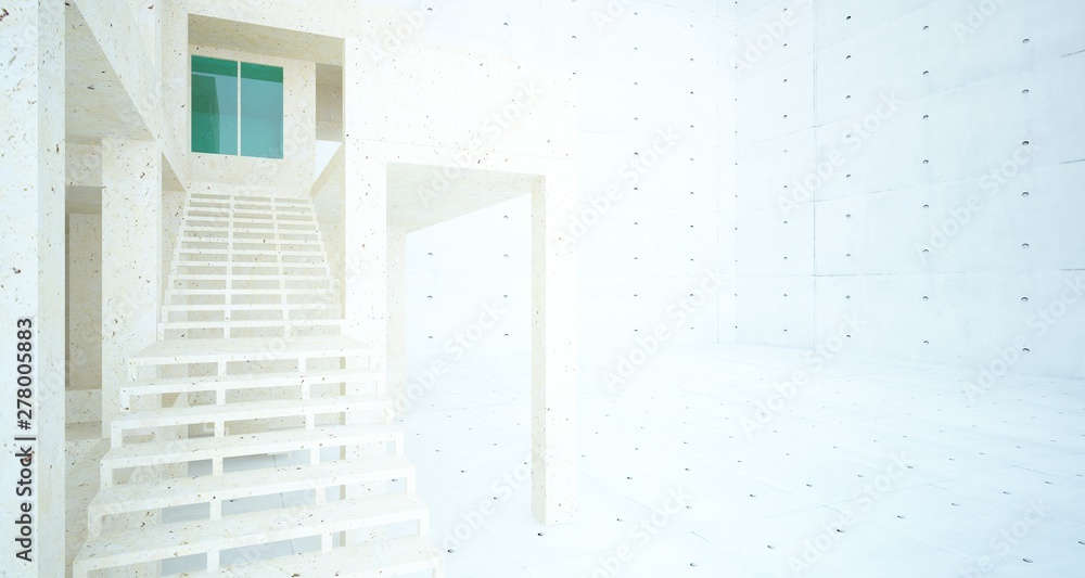 Fototapeta premium Abstract architectural concrete, coquina and glass interior of a minimalist house. 3D illustration and rendering.