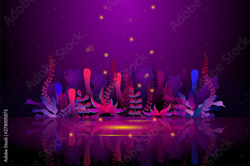 abstract colorful fantasy garden with light bug illustration background