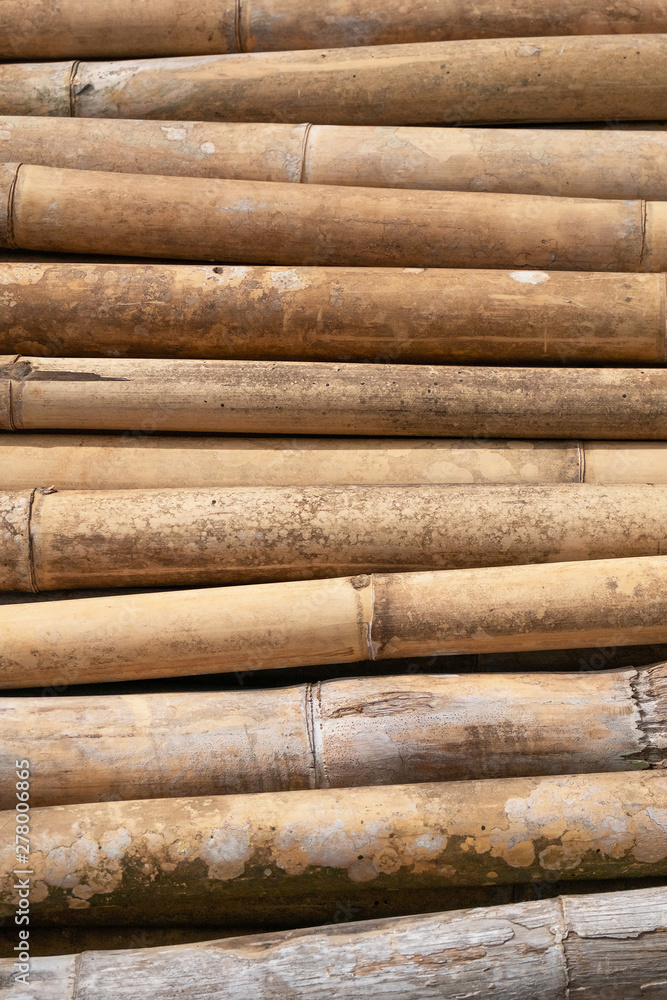 brown bamboo pile prepare for construction building materials