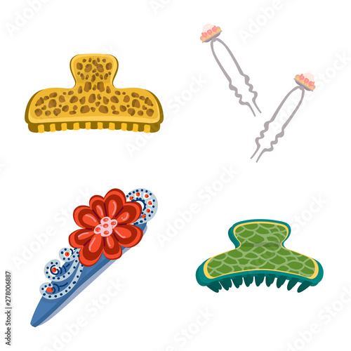Isolated object of barrette and hair icon. Collection of barrette and accessories stock vector illustration.