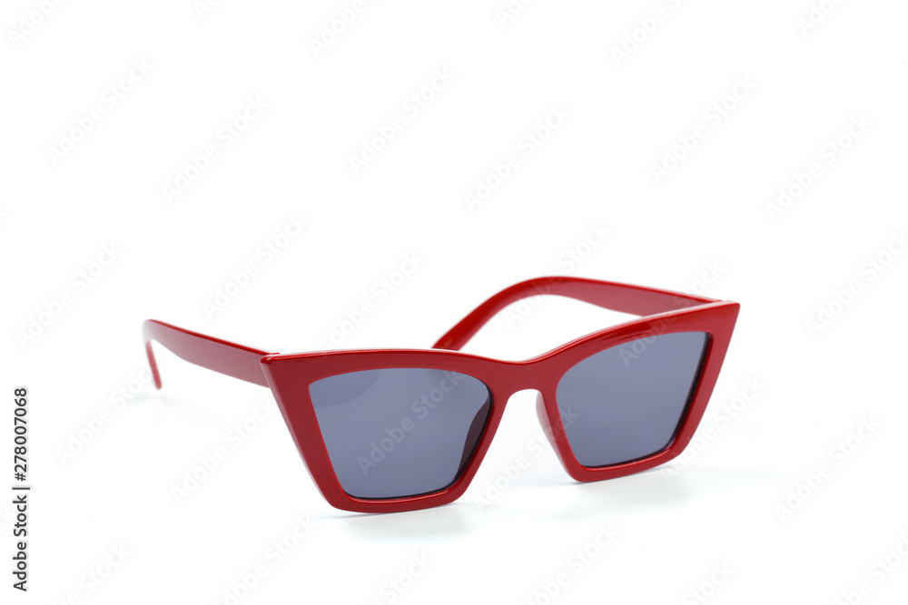 red modern sunglasses isolated on white background .