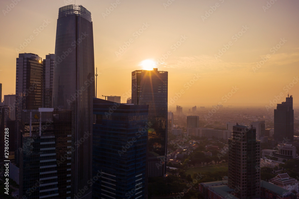 Office buildings at dusk time in Jakarta city