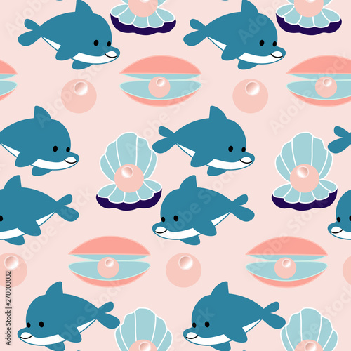 Dolphins and pearls in a seamless pattern design