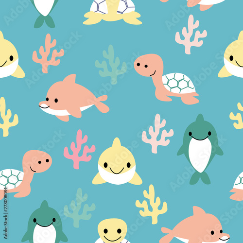 Dolphins and turtles in a seamless pattern design