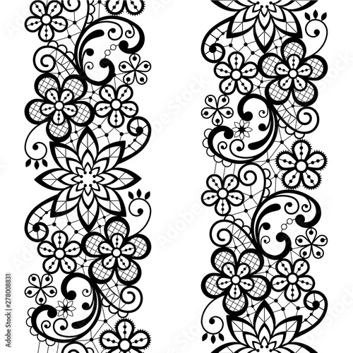 Lace seamless vector pattern, repetitive ornamental textile or embroidery design in white on gray background