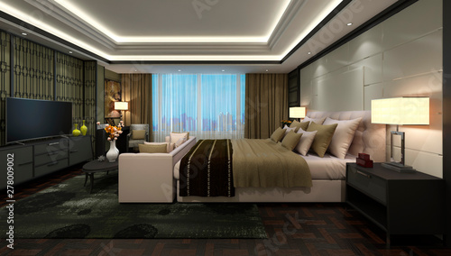 Hotel Room Interior 3D Illustration Photorealistic Rendering