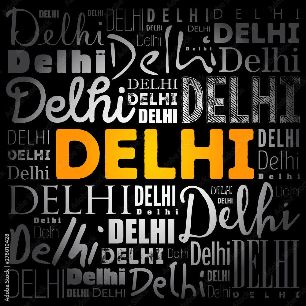 Delhi wallpaper word cloud, travel concept background