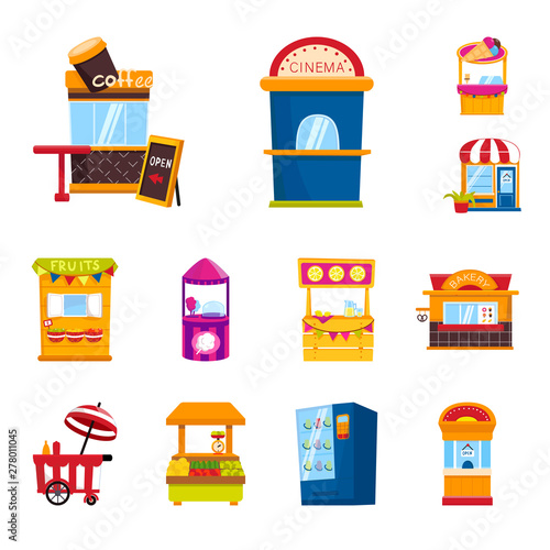 Vector illustration of and booth sign. Set of and vending vector icon for stock.