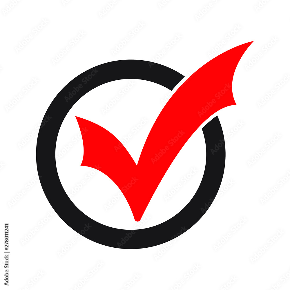 Red tick icon vector symbol, checkmark isolated on white background, checked icon or correct choice sign, check mark or checkbox pictogram Red tick icon vector symbol, checkmark isolated on white background, checked icon or correct choice sign, check mark or checkbox pictogram