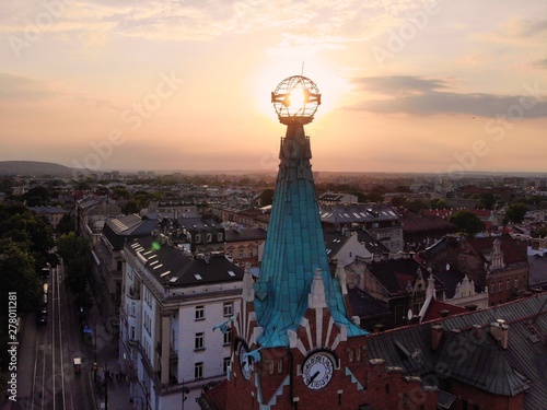Beautiful view from above. amazing timing and angle while Sunset. photo captured in the old part of Krakow city. Poland, Europe. Drone photography. Created by DJI Mavic. © Oleksandr