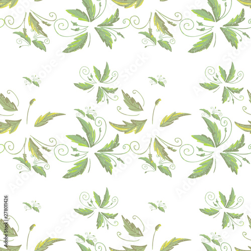 grean leaf pattern  hand drawn illustration with grunge simple texture